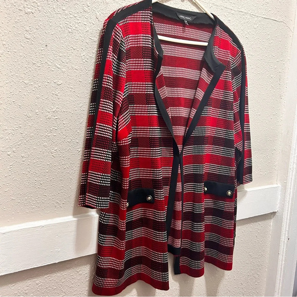 Ming Wang Long Plaid Knit Jacket Bonfire/Black/Ivory 2X - Picture 6 of 10